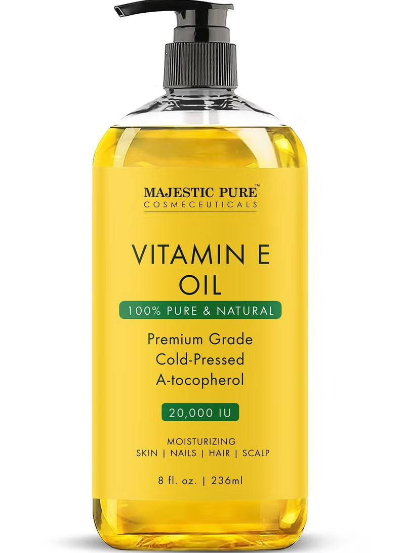 Vitamin E Oil - 236 ml| 100% Pure and Natural Cold Pressed Vitamin E oil for Skin, Scars, Face, Nails, Hair, Scalp | 20,000 IU | Non-GMO Verified | Hair & Body Oil |
